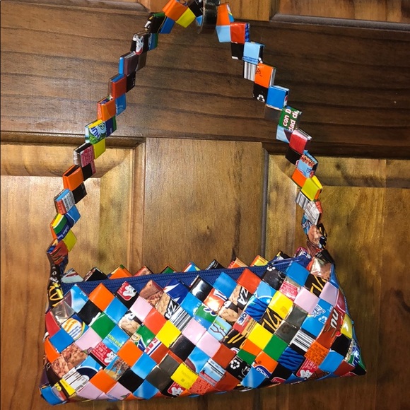 Candy wrapper blue and multi colored small purse - Picture 7 of 8